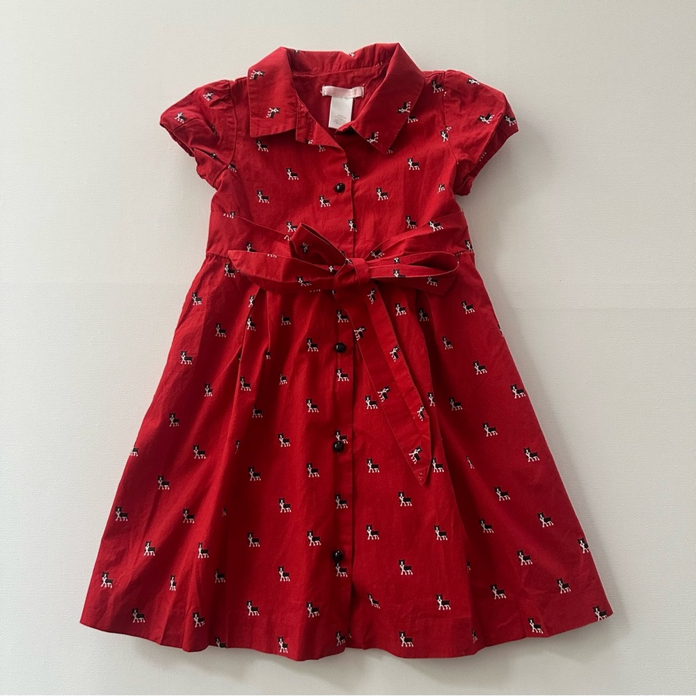 Janie and Jack 3T Toddler Girl Red Dress Dog Print